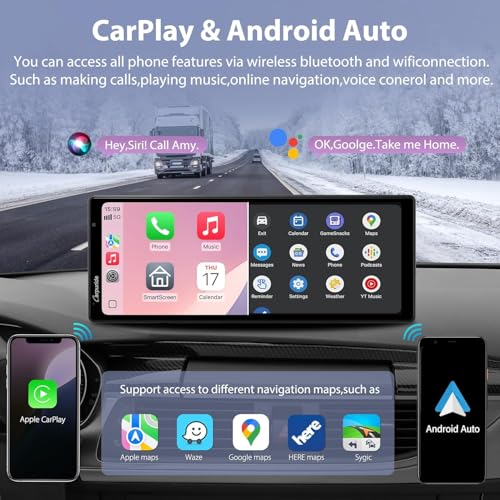 Image of Carpuride W904 Wireless Carplay & Android Auto with Dash Cam | 10.26 inch HD IPS Touch Car Play Screen for Car, 4K Front & 1080P Rear Camera, Loop Recording, Bluetooth Audio, Mirror Link, GPS