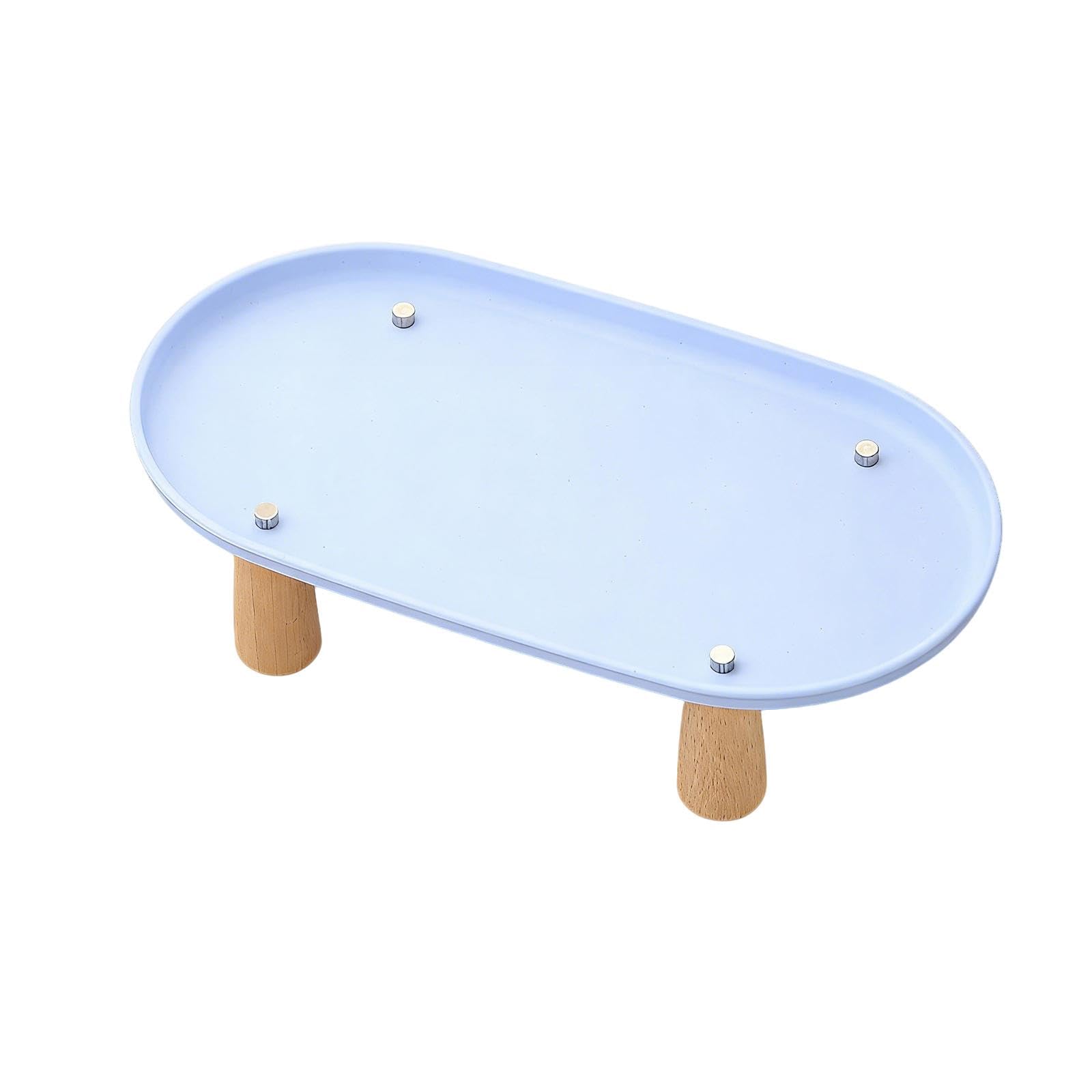Baoblaze Cat Bowl Stand Wooden Leg Sturdy Nordic Oval Stable for to Protect Cat Neck Feeding Station Pet Feeder Stand Rack, Blue 31cmx17cm