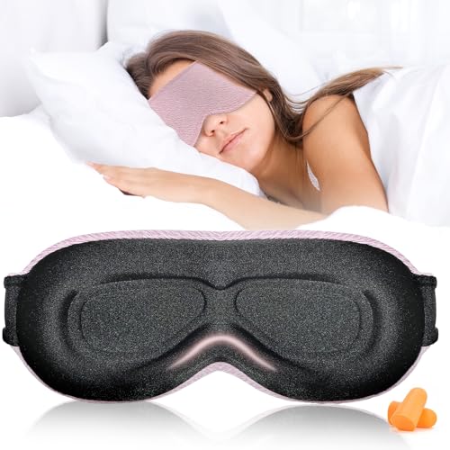 Grsta Masque de Nuit 100% Occultant, 3D Cache Oeil pour Dormir, Masque Yeux Doux et Confortable pour Dormir, Masque de Sommeil pour Hommes et Femmes, les Siestes, la Méditation, les Voyages (Rose)