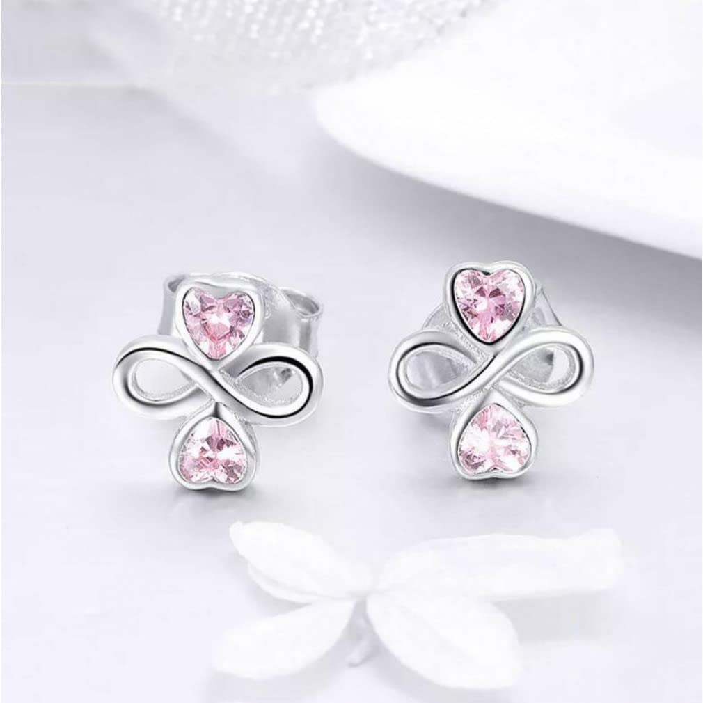 WBDWWTD Sterling Silber Infinite Love Rosa Herz Kleine Ohrstecker für Damen Schmuck