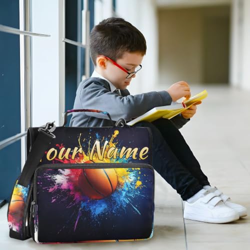 Image of Custom 3 Ring Zipper Binder Basketball Colorful Sport Personalized Name 1.5 Inch Binders Large Capacity Multi Pockets for School Office Supplies
