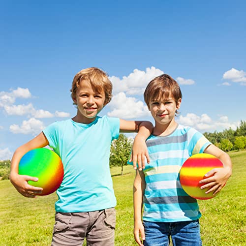 6 Pack 8.5 Inch Playground Balls With Hand Pump And 6 Portable Ball Net Bags Inflatable Rainbow Sports Balls For Kids Toddlers Adults Kickballs Dodgeball Handballs Recess Balls Indoor Outdoor Games #TOP3