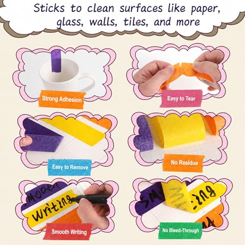 Image of Colored Masking Tape 1 Inch, 7 Rolls, Colorful Tape for Crafts. | 7 colored tape rolls, 14.2 yd each, writable and removable, easy to tear by hand, in a clear hanging case.