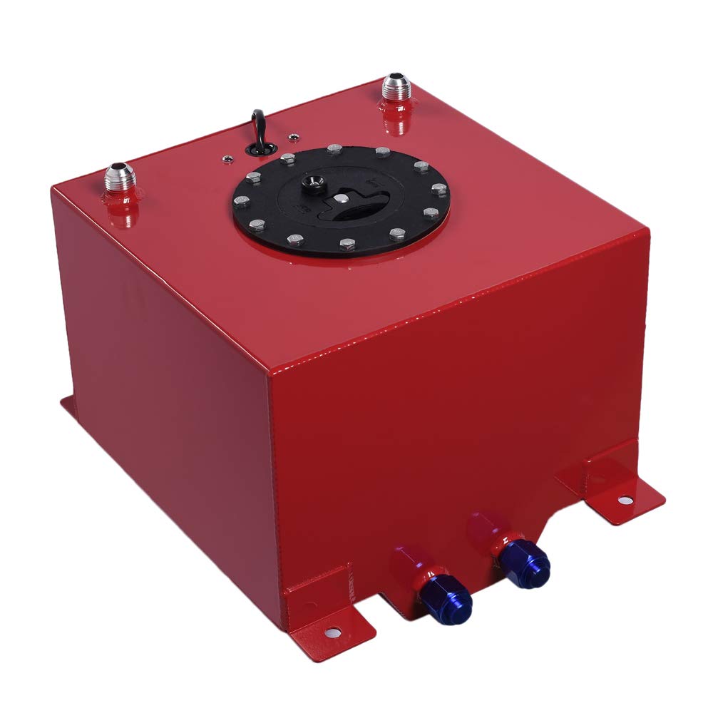 Autoforever 5 Gallon Universal Aluminum Gas Tank - Polished Racing Street Drift Strip Fuel Cell With Level Sender - Red