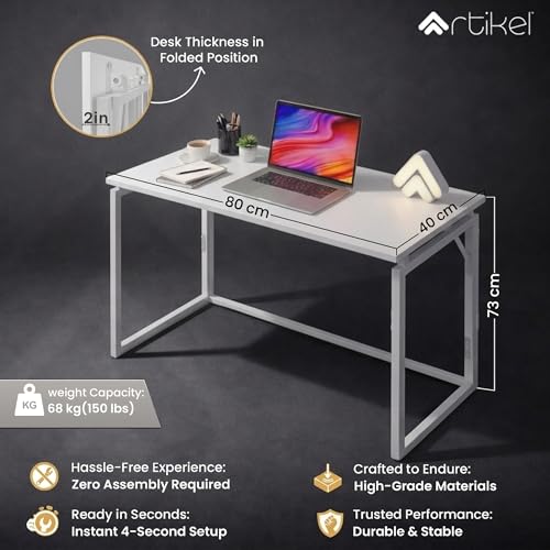 Image of Artikel Foldy Wooden Foldable Study Table Computer Desk for Home Office| Compact Portable Writing Desk for Students, Adults| No Assembly Folding Laptop Table, Workstation & PC Desktop Tables 80*40cm