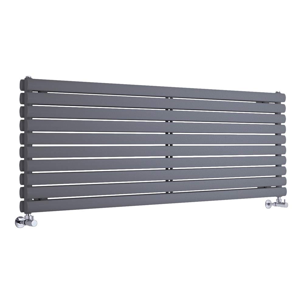 Milano Aruba Anthracite Horizontal Double Oval Panel Radiator - 590mm x 1600mm