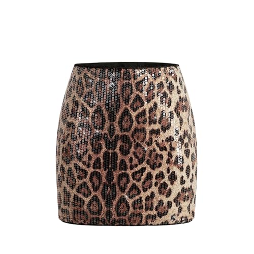 Damen Sexy Bodycon Rock Enges Glitzer Kleid in Leopardenoptik Figurbetonter Hüftrock Retro Vollpailletten-Wickelkleid Kurvenförmige Stretchröcke...