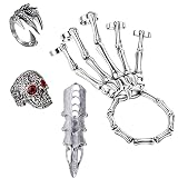YYDSVOVO Skull Skeleton Hand Bracelet with Ring Halloween Skull Fingers Hand Bangle Bracelet Hallowmas Gifts Jewelry