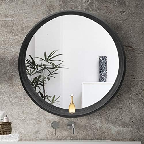 LQY Bathroom Mirror Solid Wood Round Vanity Mirror Bathroom Simple with Frame Mirror Oval Mirror Wall Hanging Decorative Mirror Round Mirror,Black,6060CM