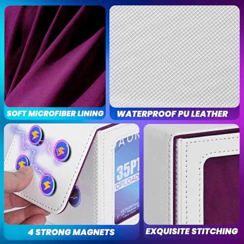 UAONO Card Deck Box with MTG Commander Display, Patented Design Card Deck Case Holds 100+ Double-Sleeved Cards, PU Leather Cards Storage Box for TCG with 2 Dividers, 1 Toploader (White&Purple) - Thumbnail 5