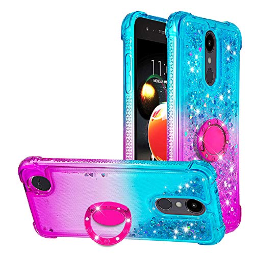 WIWJ Funda LG K9/LG K8 2018 Carcasas Cristal Transparente Cover Suave Silicona TPU Case Lujosa Brilla Glitte Purpurina 360 Anillo iman Soporte...