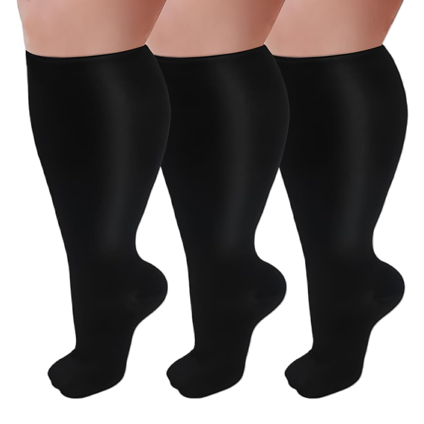 3 Pairs Plus Size Compression Socks for Women and Men Wide Calf Knee High Compression Stockings for Circulation Support (Black, 3XL)