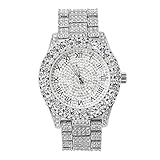 Techno Pave Womens 44mm Iced Solitaire Bezel Watch - Silver Plated with Iced Roman Dial
