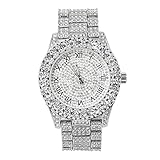 Techno Pave Women's Elegant 44mm Iced Out Watch - Solitaire Bezel, Sparkling Crystals, Adjustable Band, Roman Dial - Silver Tone Finish