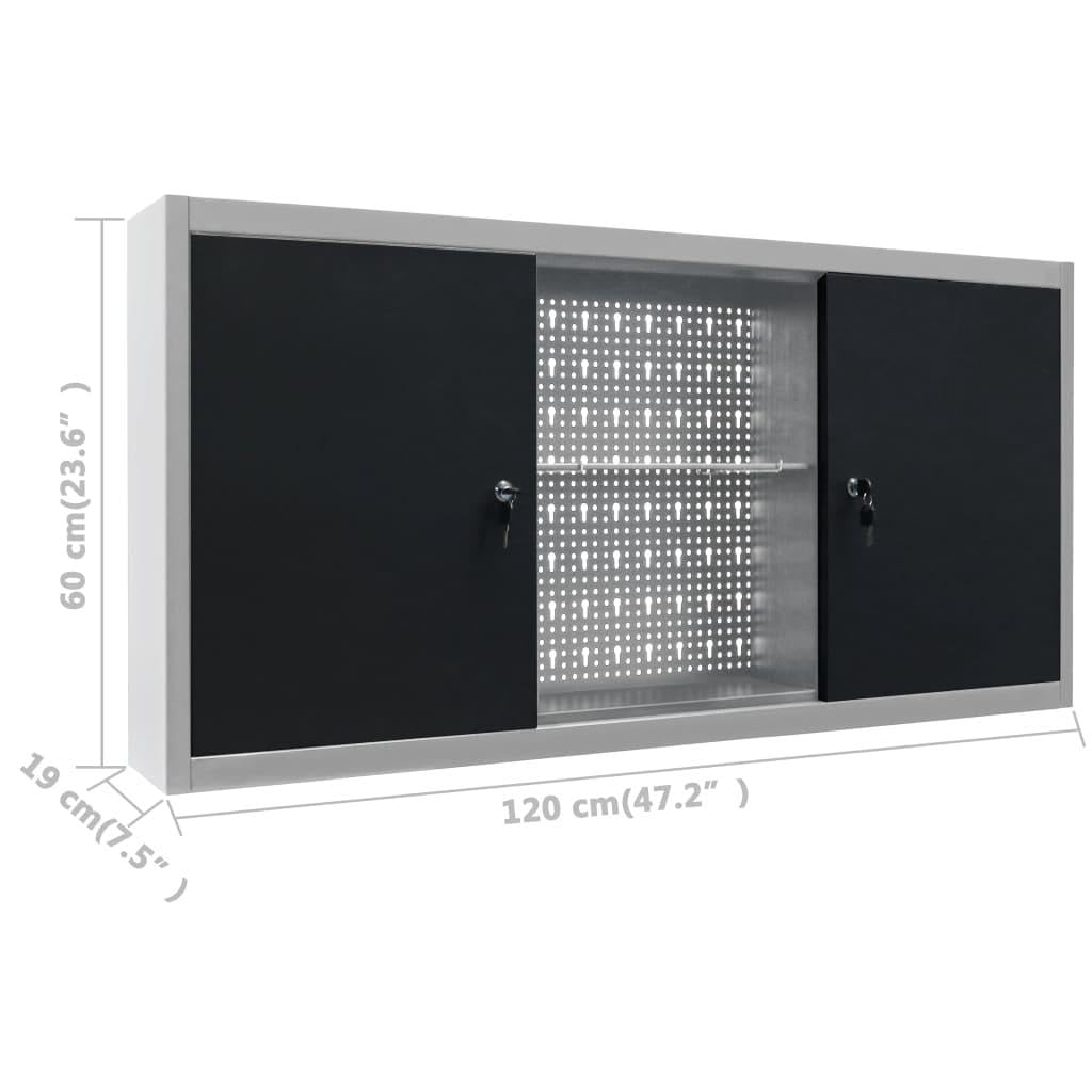 Banco da lavoro 120 cm con 3 pannelli da parete e 1 armadio Laboratorio tavolo da lavoro, grigio nero 02_0003661