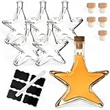 gouveo 6er Set Sternflasche 200 ml aus Glas Transparent mit Holzgriffkorken - Weihnachtsflasche in Stern-Form zum Befüllen & Verschenken - Dicht & wiederverwendbar - Geschenkidee (SFT200HGK)