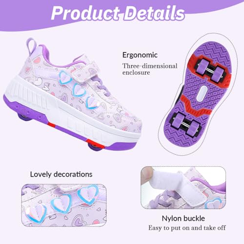 Hearda Schuhe mit Rollen für Mädchen Jungen, Kinder Rollschuhe Schuhe mit 4 Rollen Abnehmbar, Mädchen Turnschuhe 2-in-1 Rollschuhe Outdoor-Turnschuhe mit Rollen-Skateboardschuhe