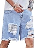 Verdusa Men's Ripped Bermuda Denim Shorts Straight Leg Jean Jorts with Pockets Light Blue Medium