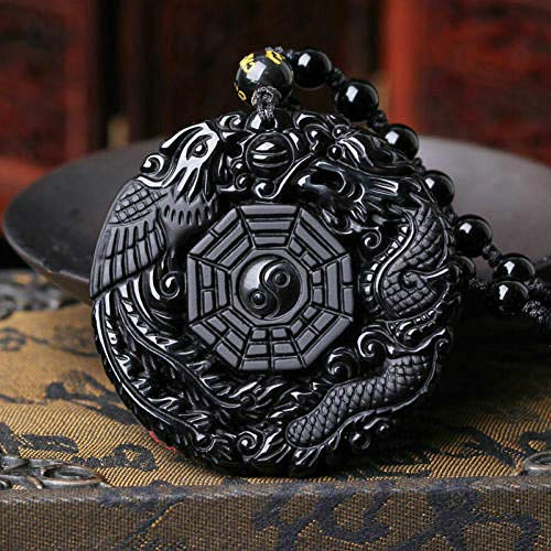 Ornamente Skulpturen Obsidian Tier Drache und Phoenix Amulett Halskette schwarzer Anhänger Cover
