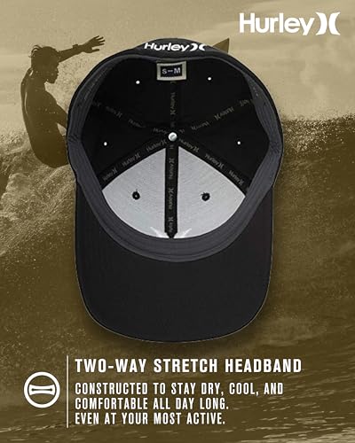 Image of Hurley Mens Textured Fitted Baseball Cap, Moisture Wicking, Curved Brim