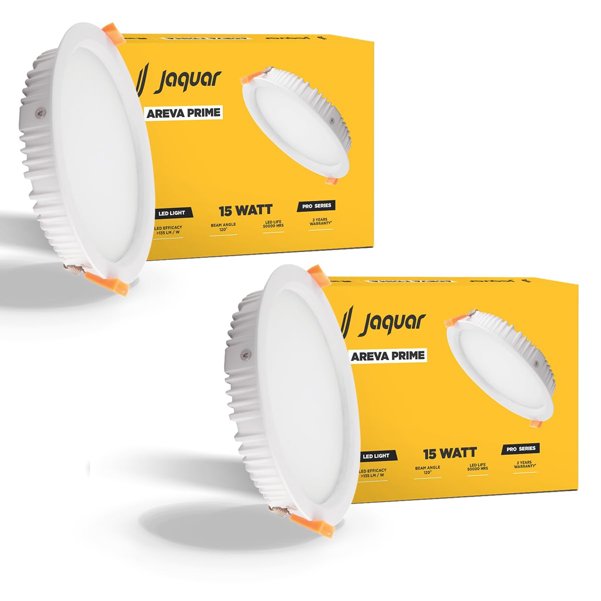 Jaquar 15W Areva Prime Round Downlight with Aluminum housing | 5 Year Warranty | Cool White (6500k) Sleek Backlit Design | Recessed Mounted False Ceiling | 105 mm Cutout |120x28 mm (Pack 2)