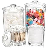 ZOOFOX Set of 4 Acrylic Apothecary Jars, 45 oz/ 30 oz/ 15 oz Large Plastic Jar with Lid, Bathroom Vanity Laundry Container Holder for Candy, Cotton Swab Ball, Q-Tips, Bath Salt, Pods, Scent Boosters
