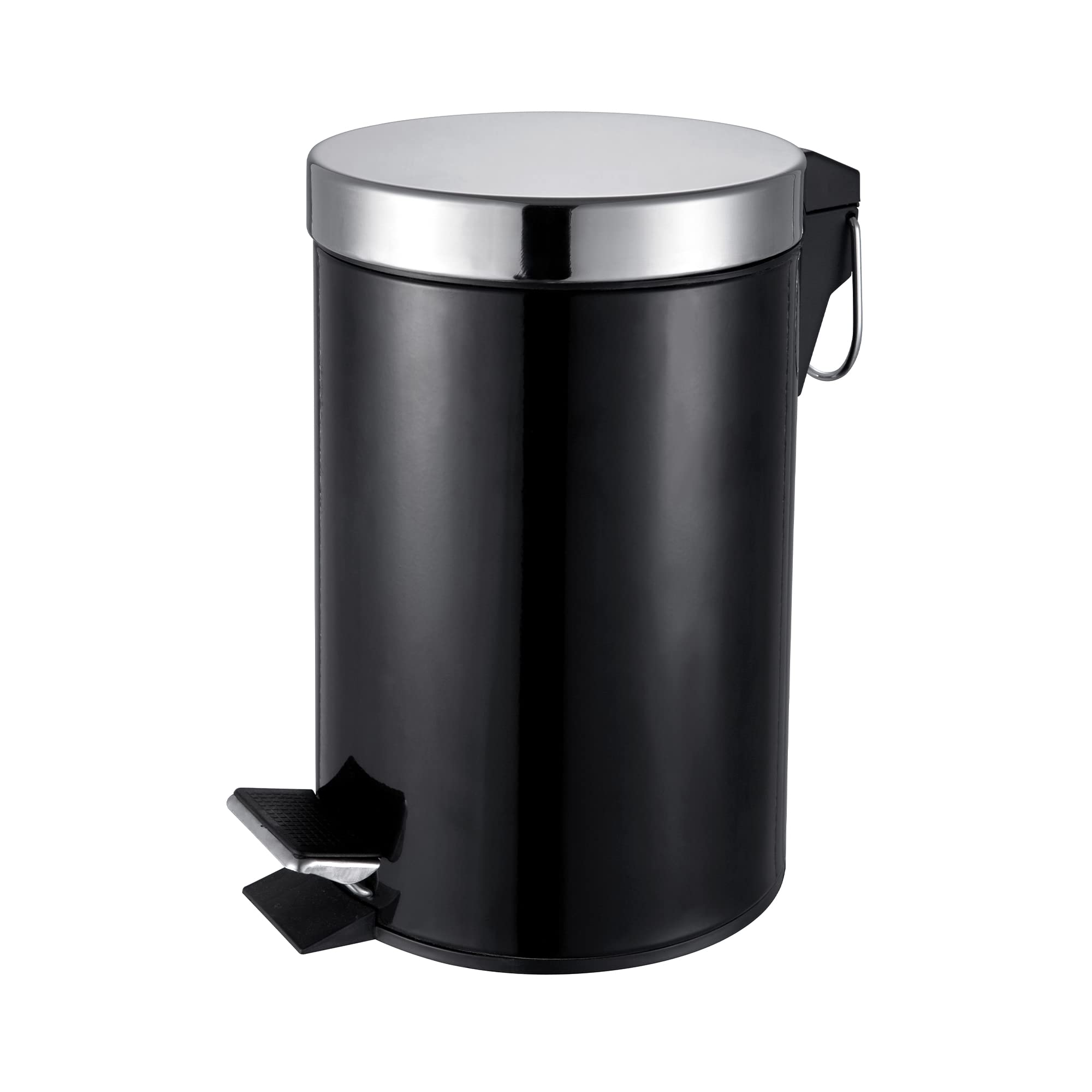Blue Canyon Round Pedal Bin| Modern and Stylish Trash Can|3L Bin for Kitchen, Bathroom, Bedroom, Office| Anti-Fingerprint Outer Finish| Stainless Steel Rubbish Bin| Black