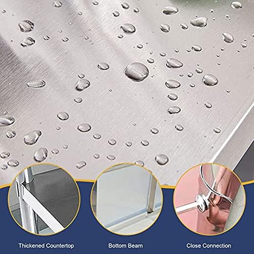 Stainless Steel Kitchen Table, Adjustable Double Layer Microwave Rack with Guardrails, 60x40x92cm Commercial Workbench for Restaurant & Home Use - Durable Silver Finish