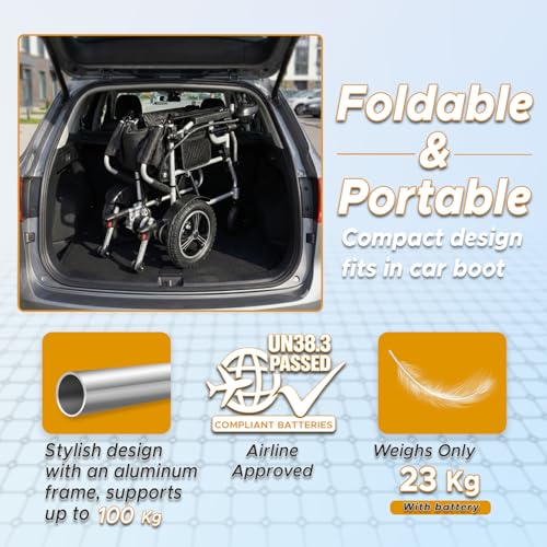 Image of KosmoCare Duramate Light Electric Wheelchair for Elderly & Disabled | Foldable Power Wheelchair with 24V 10Ah Lithium Battery, 250W Motor | 20km Range, 360 Joystick & Bluetooth Remote Wheelchair | Air Travel Friendly
