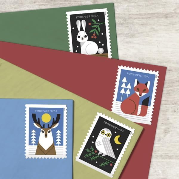 Winter Woodland 2023 Forever Postage Book of 20 Self-Stick Stamps for USPS First Class Envelopes (20 Stamps), GBFV100, Flower