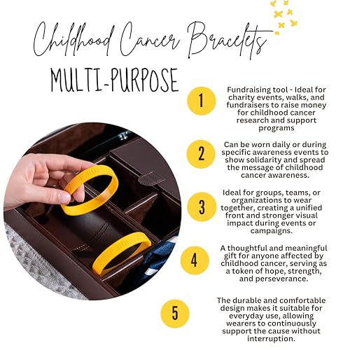 Gold Awareness Silicone Bracelets- Inexpensive Gold Ribbon Rubber Wristbands for Childhood Cancer and Neuroblastoma Cancer Awareness, Fundraising and Gift Giving - Perfect for People with Small Wrist3