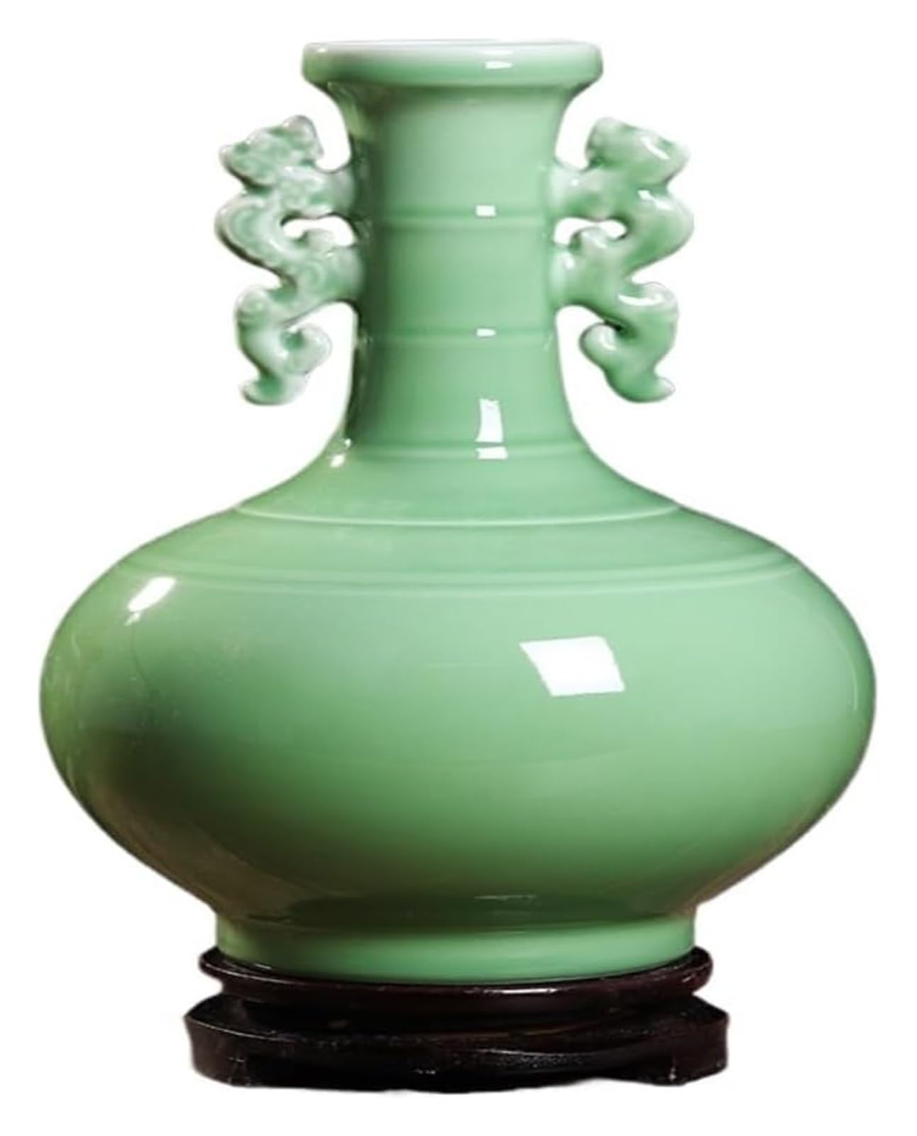 Bzgpmfud Green Vase Desktop Flower Glass Ceramic Celadon Binaural Guanyin Ceramic Home Living Room Office Color Glaze Vase(B)-B(C)