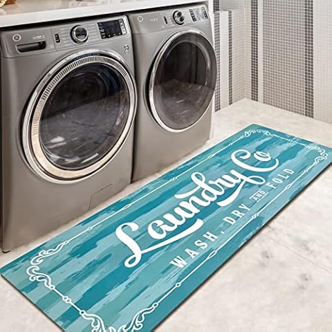 EARTHALL Teppich für Waschküche, Läufer, blau, 50,8 x 149,9 cm, rutschfest, wasserdicht, Waschmaschinen-Matten für Waschküche, Schlammzimmer, Küche Cover