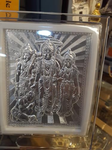 Image of Silver 999 Ram Darbaar Photo Frame for Car Dashboard, Home Decor - Rama Laxman Sita Hanuman Ji Tasveer for Navmi, Home, Office, Living Room, Puja, Return Gifts- 18x13x6 CM