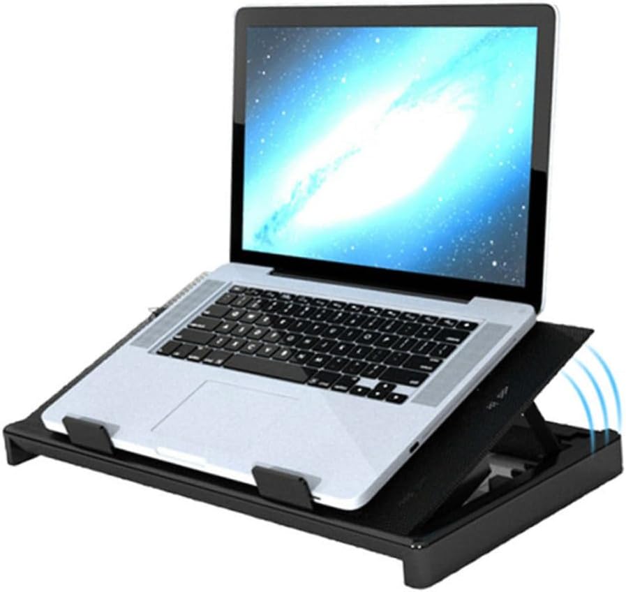 USB Laptop Cooling Stand 5-Fan Cooler Adjustable Angle Base with Anti-Skid Heatsink for Notebooks Black