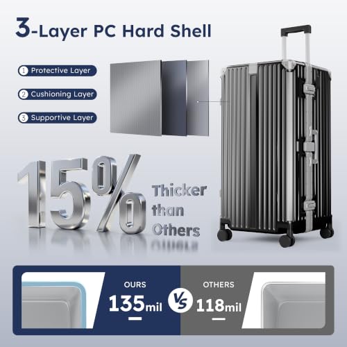 Image of ALPHA CAMP Trunk Luggage 30 Inch with Aluminum Frame Zipperless Suitcase | Large Checked Thickened 3-Layer PC Hardshell with TSA Lock,Charging Port,Cup Holder and Spinner Wheels for Extended Travel
