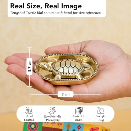 Image of Ekhasa 100% Pure Brass Tortoise and Plate with Gift Box | Feng Shui Turtle Vastu Item for Home Office Desk Decor | Good Luck Wealth Religious Housewarming Griha Pravesh Gift