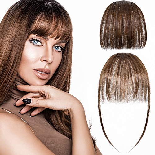2 Pieces Clip in Bangs Human Hair Bangs Extensions Clip in Fringe Hair Extensions Clips on Air Bangs Natural Flat Hairpiece Hair Clip for Women Girls, 2 Styles