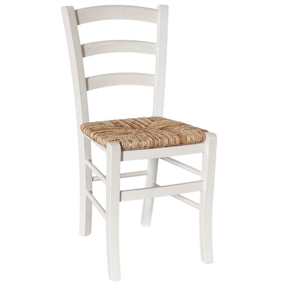 OKAFFAREFATTO MADDALONI Chaise Venezia en bois blanc, assise en paille de riz