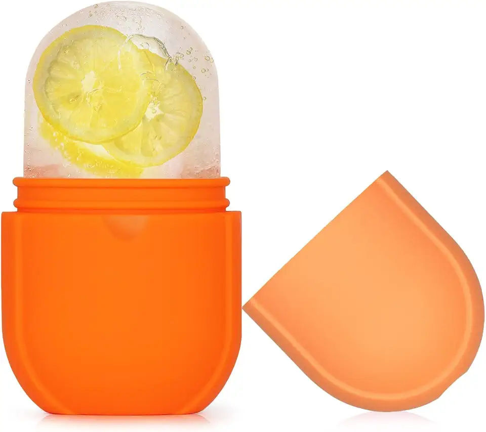 IMEASY Rolo de gelo para rosto e olhos, rolo de gelo melhorado para alívio de inchaço rolo de gelo ferramentas de cuidados com a pele, cubo facial de gelo, massagem facial Gua Sha, molde de gelo de silicone para beleza facial (laranja)