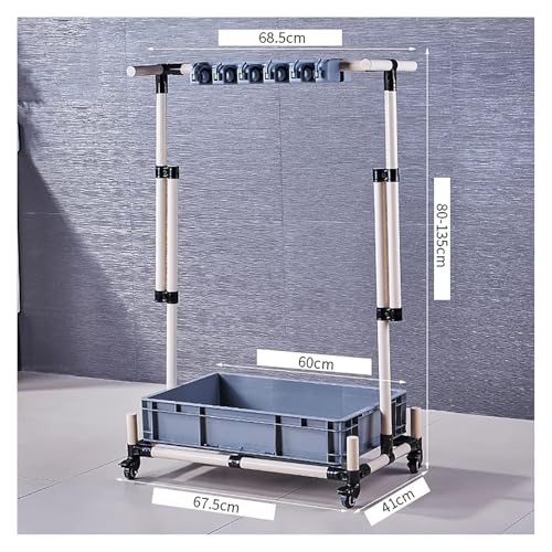 Carrito de herramientas de limpieza de pie con soporte para escoba y fregona para almacenamiento organizado en varios entornos
