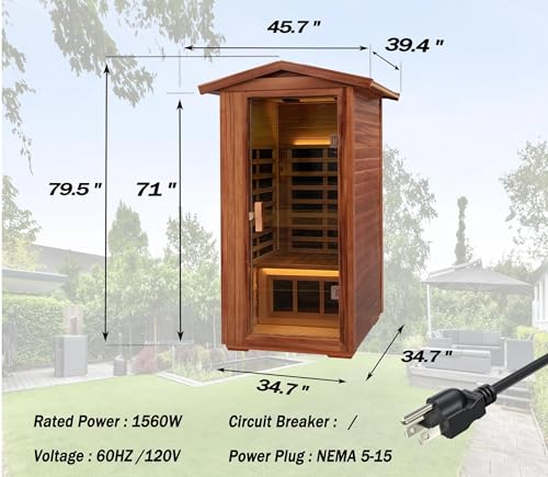 Image of LTCCDSS Mahogany Outdoor Sauna 1 Person, Ultra-Low EMF Far Infrared Sauna for Home, Chromotherapy, Bluetooth Speaker