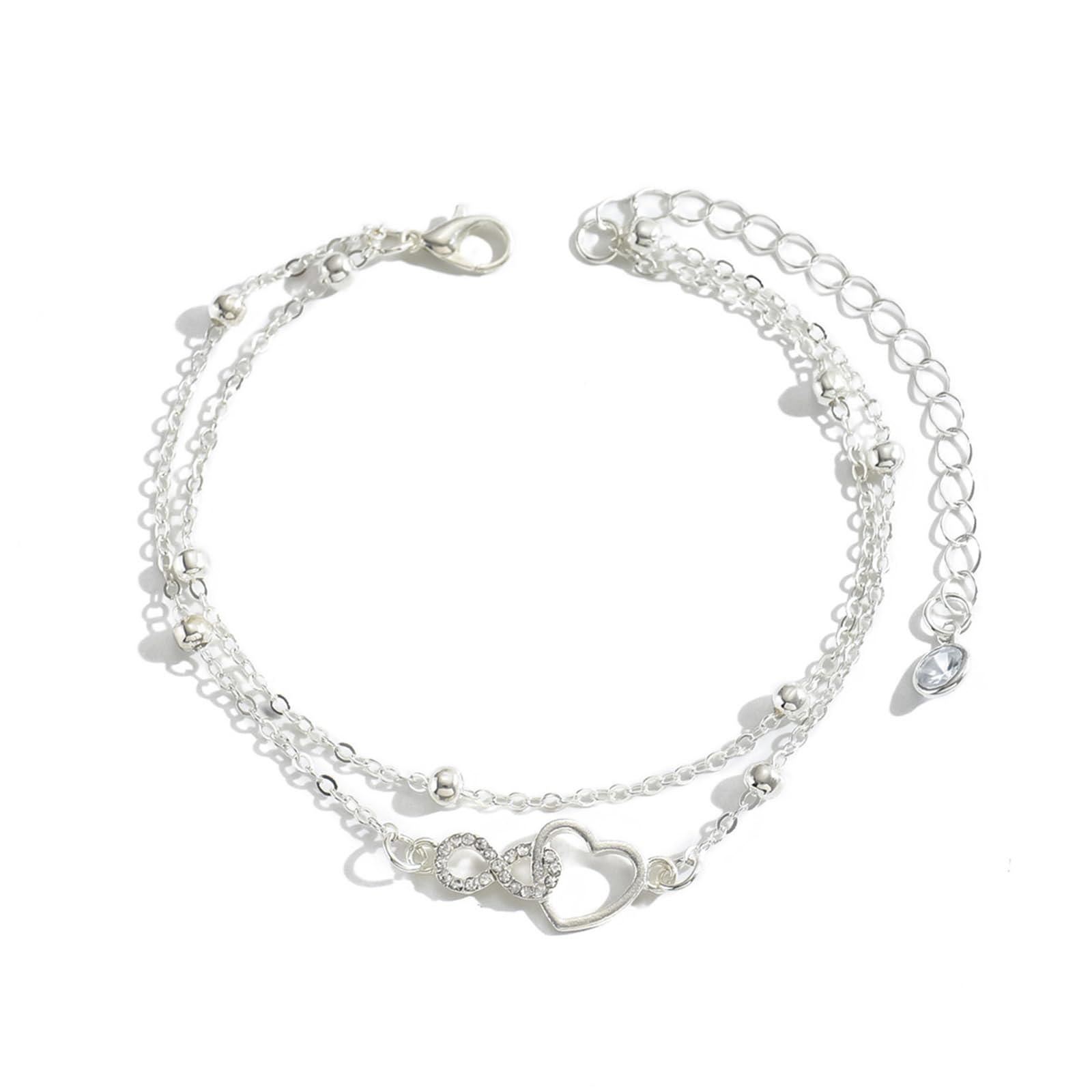 deegbbyi Fußkettchen für Frauen, Bohème Fußkettchen, Infinity Herz Fußkette Verstellbar, Modisches und Exquisites Doppellagiges Anklets, für Frauen und Mädchen Geeignet (18+7cm)