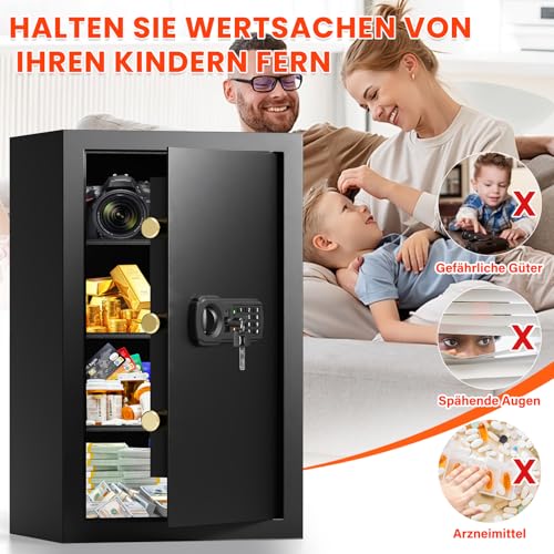 85L Großer Feuerfester Tresor mit Feuerfeste Dokumententasche, Digitaler Heimtresor mit Herausnehmbarem Regal, Möbeltresor Dokumente Gold Schmuck Wertsachen