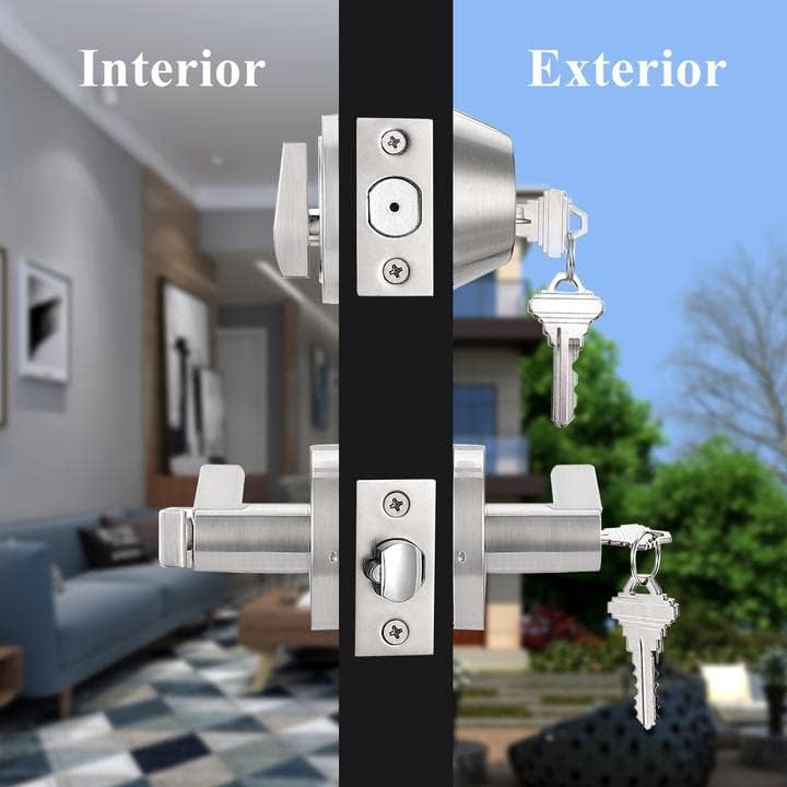 Probrico エントリードアハンドル ロックセット 4個パック ドアハンドルセットレバー シングルシリンダーデッドボルトコンボ