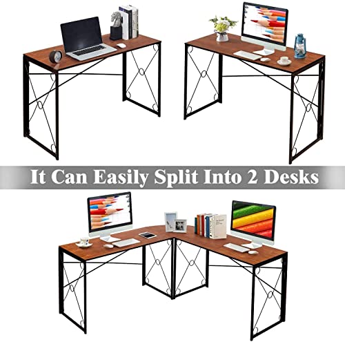 Image of Priti - L Shaped Computer Desk with Storage Shelves Corner Office Desk Industrial Gaming Desk Black Metal Frame Wood Workstation Home Office Furniture