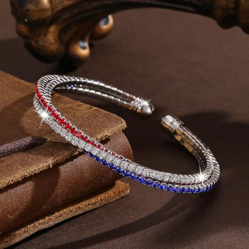 Image of Dreuyet American Flag Rhinestone Bracelet Red White Blue Crystal Patriotic 4th of July Shiny Decorations USA Independence Day Jewelry
