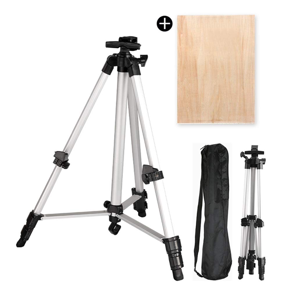 Staffelei, verstellbar, 54 cm - 164 cm, Staffelei, Ständer, tragbare Tisch- und Bodenkunst-Staffelei zum Ausstellen, silberfarben (Staffelei + Hohlbrett)