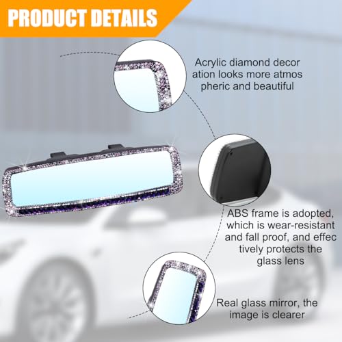 Image of Osilly Bling Car Rearview Mirror, Decorations Rear View Mirror with Crystal Rhinestones & Diamonds, Car Interior Trim Accessories, Clip-on & HD Glass, Sparkly Gift (Purple)