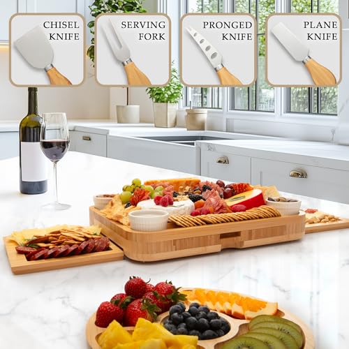 Image of Zulay Charcuterie Board Set Extra Large - Great White Elephant Gift, Housewarming Gift for New Home, Bamboo Cheese Board - Charcuterie with Accessories, Wine and Cheese